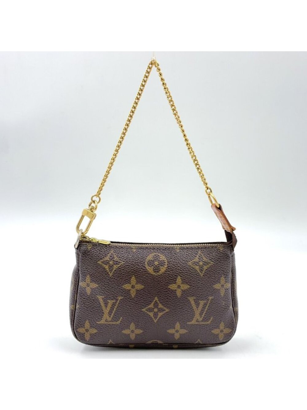 Louis Vuitton Mini Pochette Accessoires Monogram Leather Brown Handbag Gold